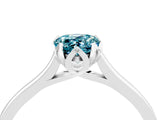 Silver Pear Cut Blue Topaz Solitaire Ring with Flower Prong Setting and Classic Band_16