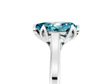 Silver Pear Cut Blue Topaz Solitaire Ring with Flower Prong Setting and Classic Band_17