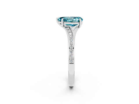 Silver Pear Cut Blue Topaz Solitaire Ring with Pavé Band and Prong Setting_14