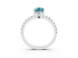 Silver Pear Cut Blue Topaz Solitaire Ring with Round  Pavé Band and Four-Prong Setting_39