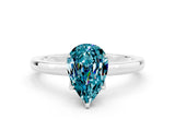 Silver Pear Cut Blue Topaz Solitaire Ring with Thin Band and Prong Setting_114