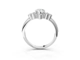 Silver Pear Cut Brilliant Diamond with Cluster Setting on a Beaded Band and Four-Prong Setting_10