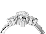 Silver Pear Cut Brilliant Diamond with Cluster Setting on a Beaded Band and Four-Prong Setting_11