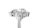 Silver Pear Cut Brilliant Diamond with Cluster Setting on a Beaded Band and Four-Prong Setting_12