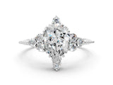 Silver Pear Cut Brilliant Diamond with Cluster Setting on a Beaded Band and Four-Prong Setting_7