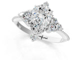 Silver Pear Cut Brilliant Diamond with Cluster Setting on a Beaded Band and Four-Prong Setting_8