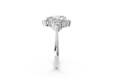 Silver Pear Cut Brilliant Diamond with Cluster Setting on a Beaded Band and Four-Prong Setting_9