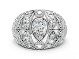 Silver Pear Cut Brilliant Halo Pave Diamond Milgrain Ring_13