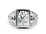 Silver Pear Cut Brilliant Milgrain Filigree Diamond Ring with Square Prong Setting_13