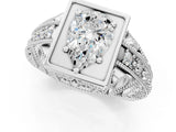 Silver Pear Cut Brilliant Milgrain Filigree Diamond Ring with Square Prong Setting_14