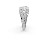 Silver Pear Cut Brilliant Milgrain Filigree Diamond Ring with Square Prong Setting_15