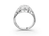 Silver Pear Cut Brilliant Milgrain Filigree Diamond Ring with Square Prong Setting_16