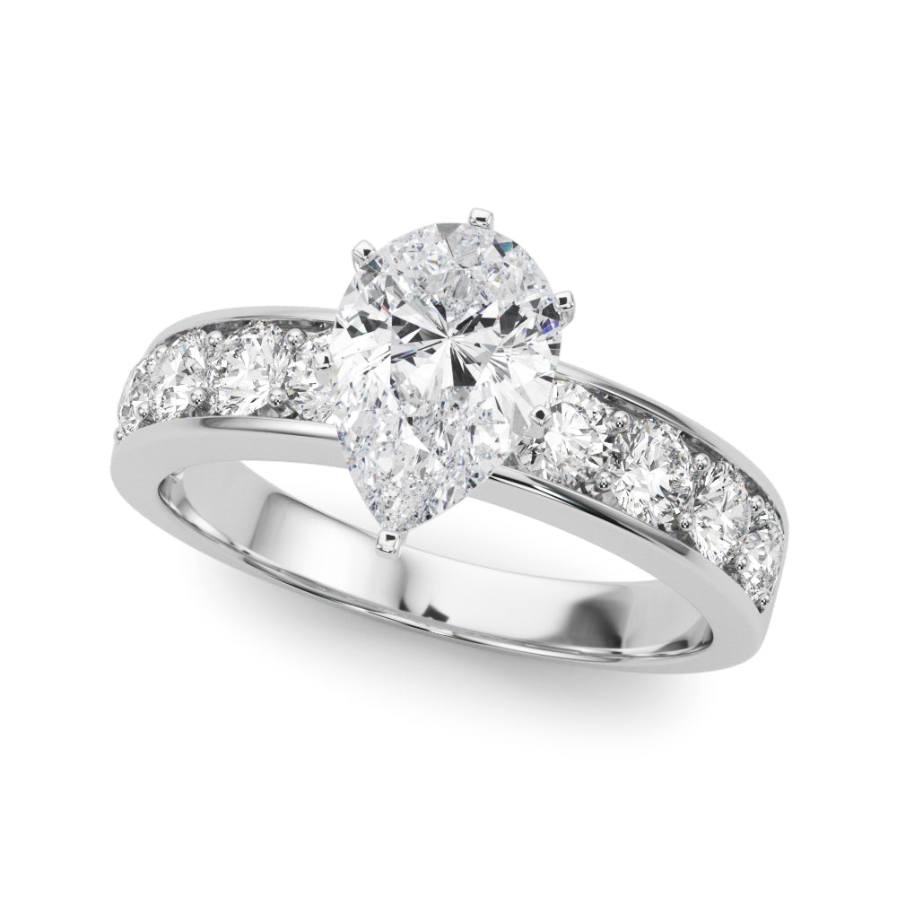Silver Pear Cut Channel Set Diamond Engagement Ring with Four-Prong Setting 2