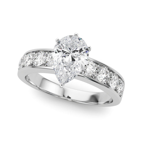 Silver Pear Cut Channel Set Diamond Engagement Ring with Four-Prong Setting 2