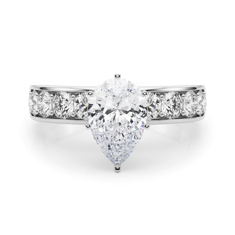 Silver Pear Cut Channel Set Diamond Engagement Ring with Four-Prong Setting