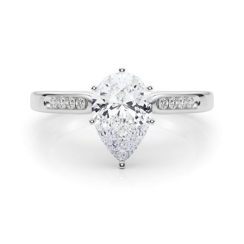 Silver Pear Cut Channel Set Solitaire Engagement Ring with Four-Prong Setting