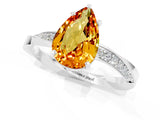 Silver Pear Cut Citrine Engagement Ring with Side Stone Accents and Four-Prong Setting_13