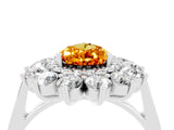 Silver Pear Cut Citrine Floral Double Halo Engagement Ring with Prong Setting_155