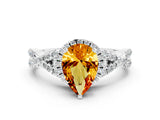 Silver Pear Cut Citrine  Halo Twist Band Solitaire Prong Setting Ring_12