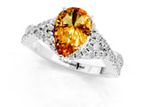 Silver Pear Cut Citrine  Halo Twist Band Solitaire Prong Setting Ring_13