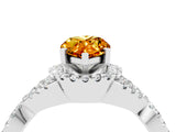 Silver Pear Cut Citrine  Halo Twist Band Solitaire Prong Setting Ring_16