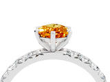 Silver Pear Cut Citrine Pavé Solitaire Ring with Round Band and Prong Setting_46