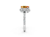 Silver Pear Cut Citrine Scalloped Halo Engagement Ring with Round Shared Prong Band_80