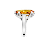 Silver Pear Cut Citrine Solitaire Ring with Flower Prong Setting and Classic Band_17