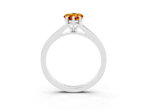 Silver Pear Cut Citrine Solitaire Ring with Pavé Band and Prong Setting_15