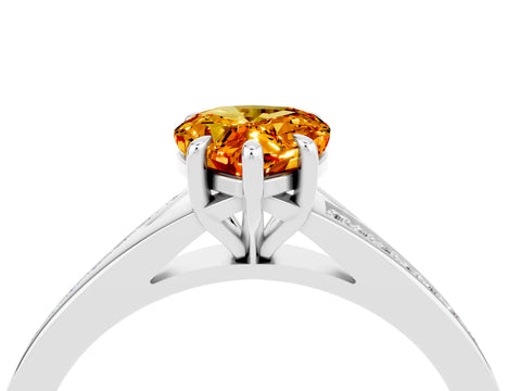 Silver Pear Cut Citrine Solitaire Ring with Pavé Band and Prong Setting_16