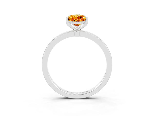 Silver Pear Cut Citrine Solitaire Ring with Thin Band and Prong Setting