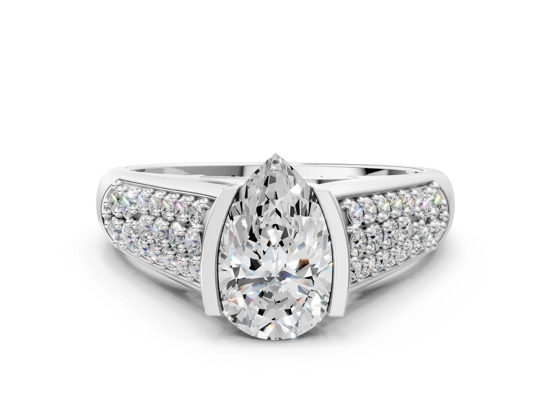 Silver Pear Cut Cut Diamond Channel Set Pave Band with Tension Prong Setting_7