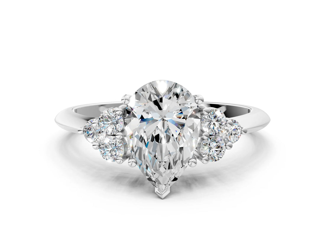 Silver Pear Cut Cut Diamond Cluster Ring with Solitaire Band and Four-Prong Setting_7