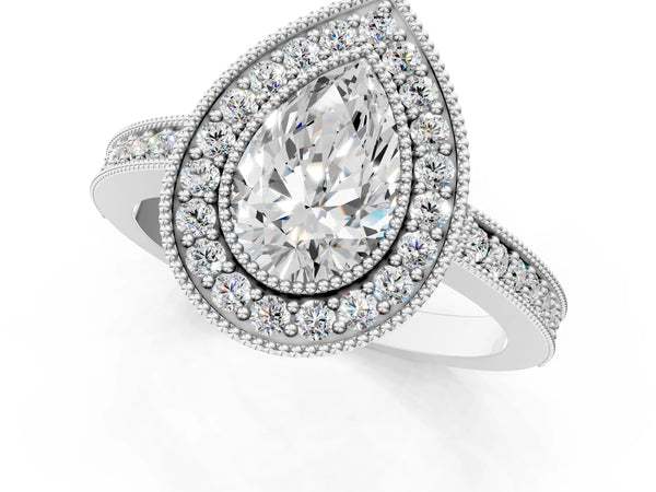 Sterling Silver Pear-Shaped Halo Engagement Ring Setting - Design RJ-753