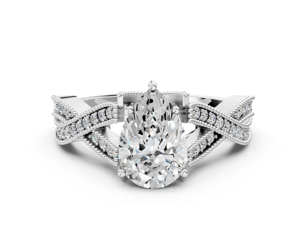 Sterling Silver Pear-Shaped Graduated Pave Twist Engagement Ring Setting