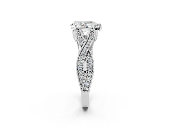 Sterling Silver Pear-Shaped Graduated Pave Twist Engagement Ring Setting