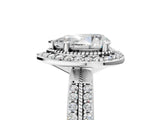 Silver Pear Cut Diamond Double Halo Ring with Split Shank and Four-Prong Setting_12