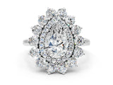 Silver Pear Cut Diamond Floral Double Halo Engagement Ring with Prong Setting_13