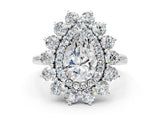 Silver Pear Cut Diamond Floral Double Halo Engagement Ring with Prong Setting_67