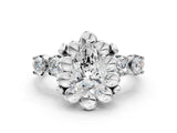 Silver Pear Cut Diamond Floral Halo Engagement Ring with Shared Prong Setting 1