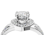 Silver Pear Cut Diamond Halo Ring with Split Shank and Bezel Accents and Four-Prong Setting_17