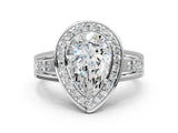 Silver Pear Cut Diamond Halo Ring with Split Shank and Bezel Accents and Prong Setting_13