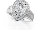 Silver Pear Cut Diamond Halo Ring with Split Shank and Bezel Accents and Prong Setting_14