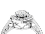 Silver Pear Cut Diamond Halo Ring with Split Shank and Bezel Accents and Prong Setting_17