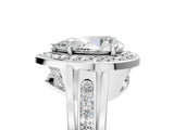 Silver Pear Cut Diamond Halo Ring with Split Shank and Bezel Accents and Prong Setting_18