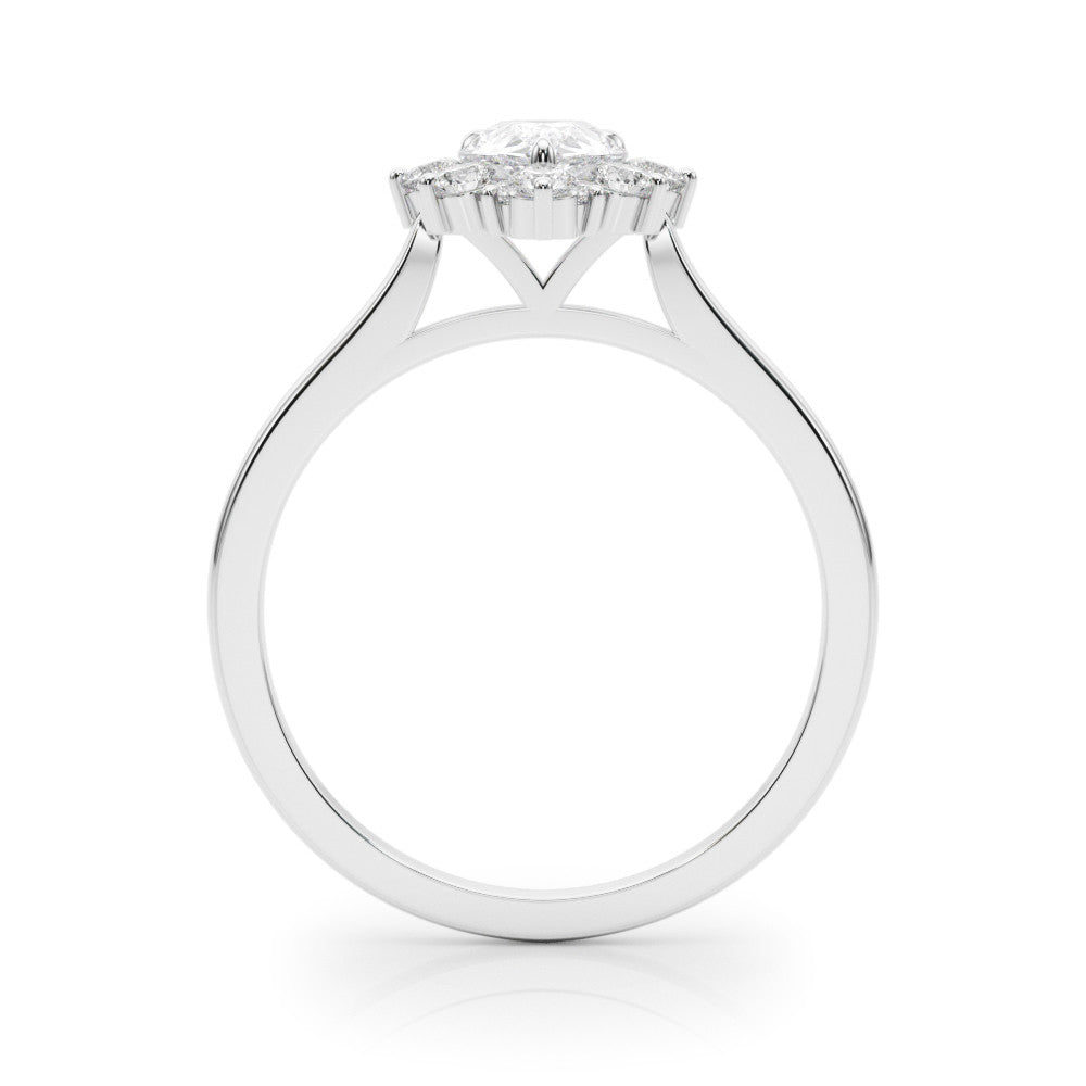 Silver Pear-Cut Diamond Halo Solitaire Ring with Round Brilliant Halo and Prong Setting 1