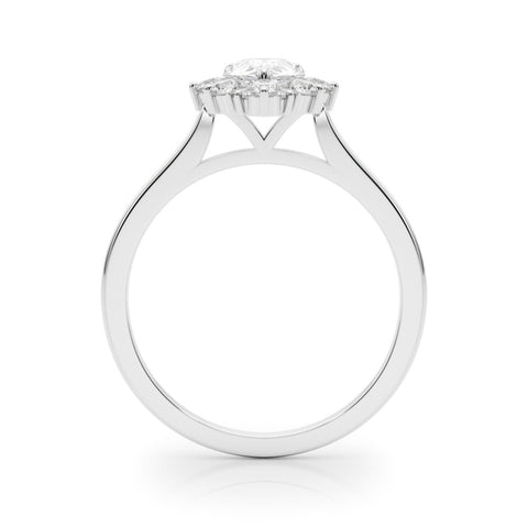 Silver Pear-Cut Diamond Halo Solitaire Ring with Round Brilliant Halo and Prong Setting 1