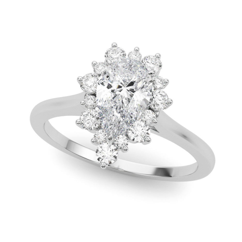Silver Pear-Cut Diamond Halo Solitaire Ring with Round Brilliant Halo and Prong Setting 2