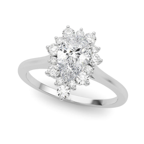 Silver Pear-Cut Diamond Halo Solitaire Ring with Round Brilliant Halo and Prong Setting 2