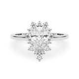 Silver Pear-Cut Diamond Halo Solitaire Ring with Round Brilliant Halo and Prong Setting